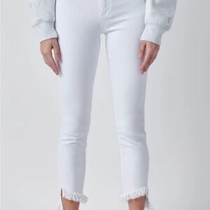 Cello White Cropped Ankle Jeans with Frayed Hem